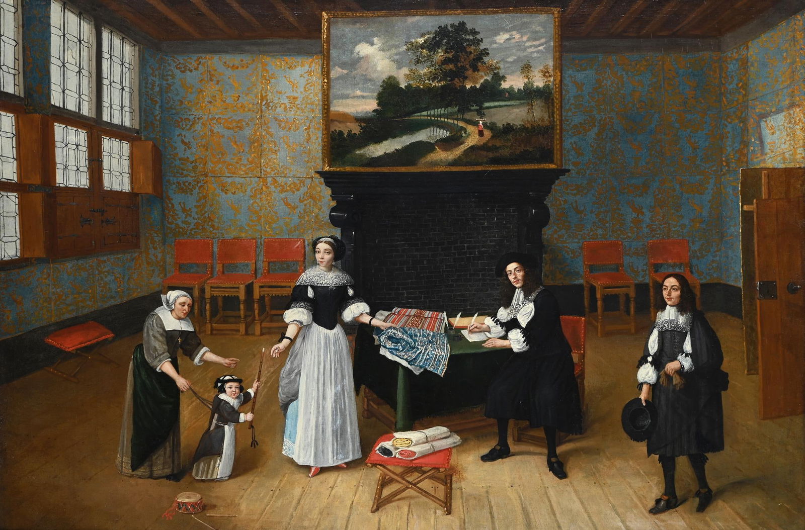 ATTRIBUTED TO GILLIS VAN TILBORGH (FLEMISH 1615-CIRCA 1678), AN INTERIOR WITH A CLOTH MERCHANT (1 of 4)