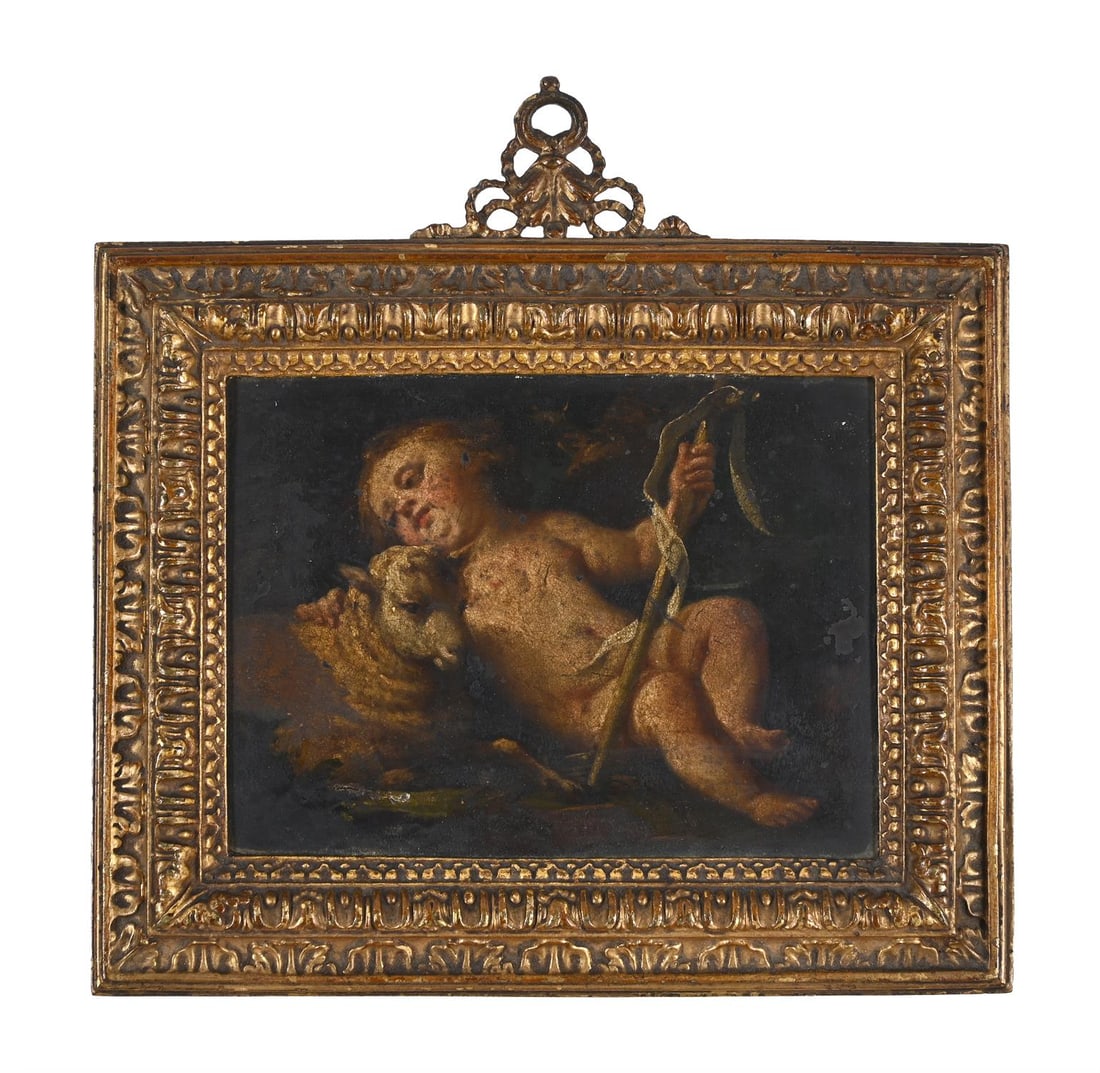 NEAPOLITAN SCHOOL (17TH CENTURY), THE INFANT SAINT JOHN THE BAPTIST: NEAPOLITAN SCHOOL (17TH CENTURY)THE INFANT SAINT JOHN THE BAPTIST Oil on copper12 x 15.5cm (4½ x 6 in.)