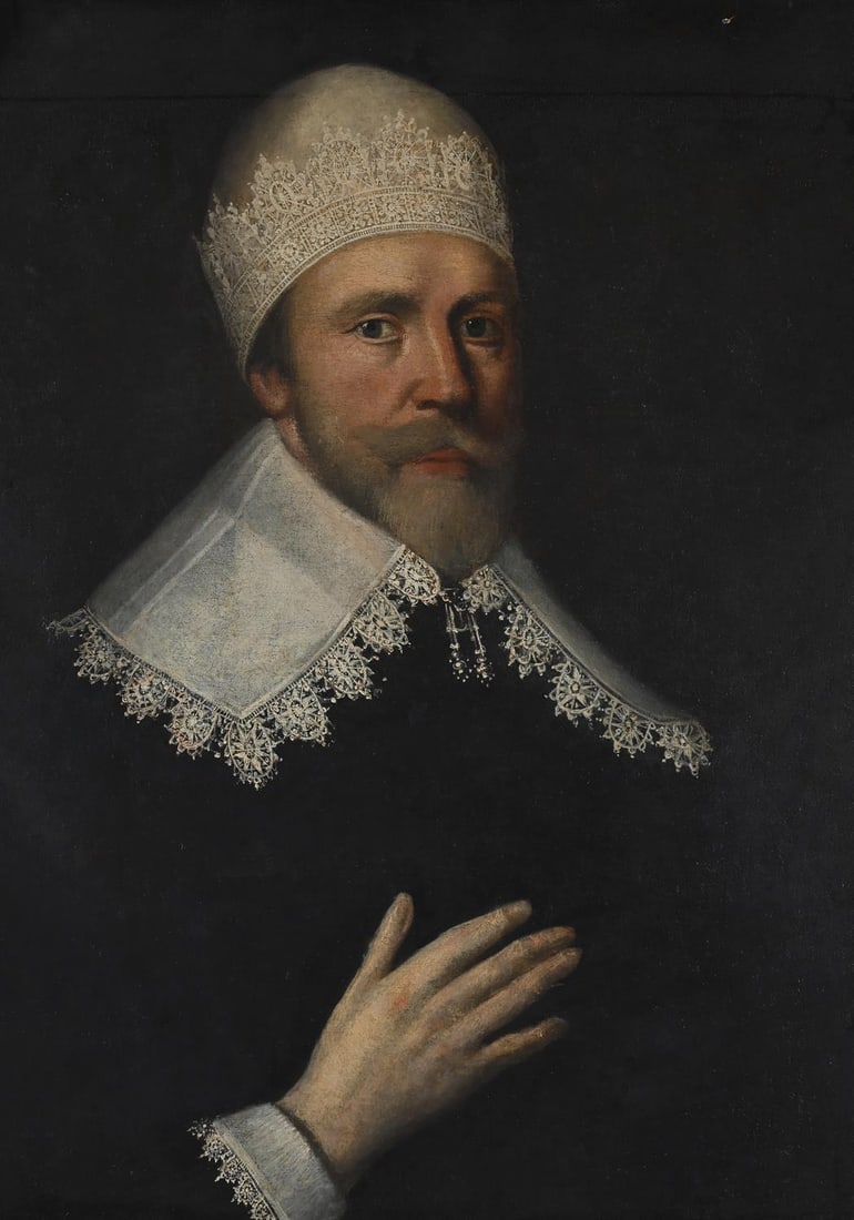 FOLLOWER OF MICHIEL VAN MIEREVELT, PORTRAIT OF A GENTLEMAN WITH A WHITE RUFF AND HAT (1 of 3)