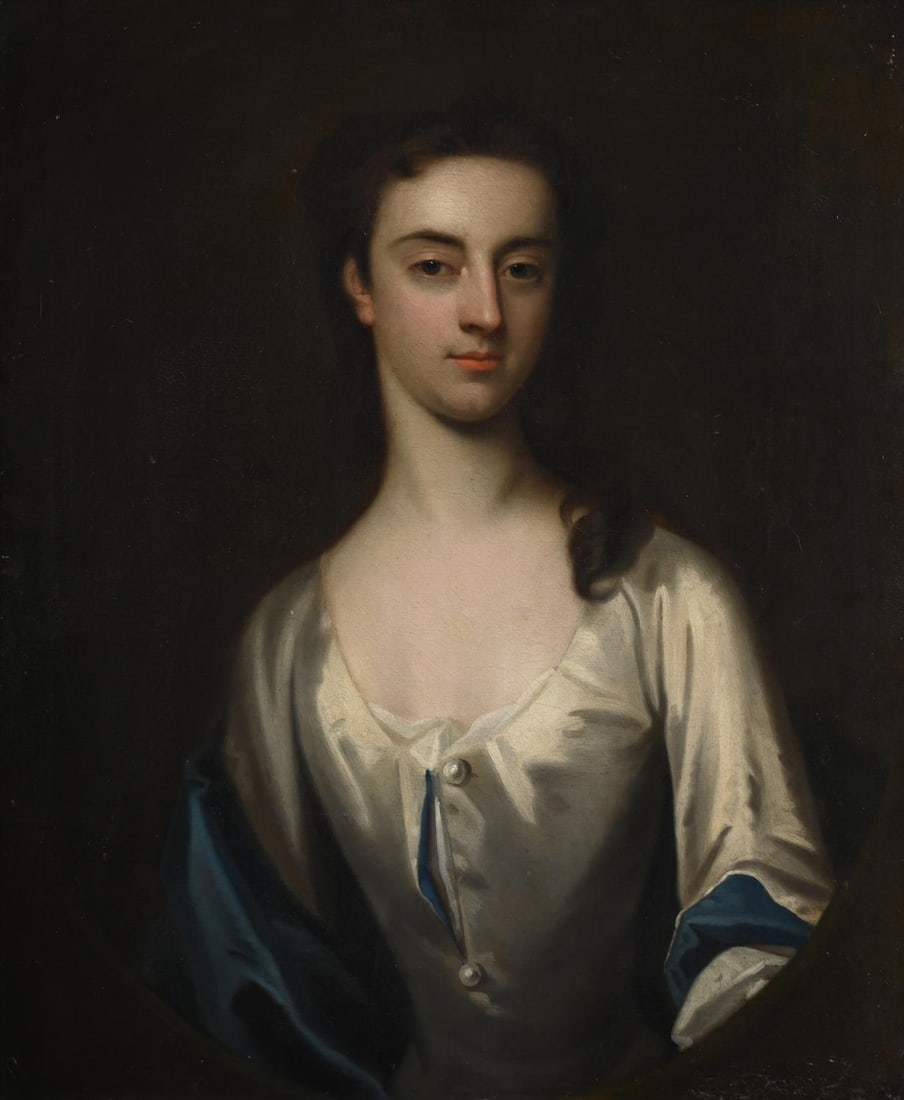 ENGLISH SCHOOL (18TH CENTURY), PORTRAIT OF A LADY WEARING A WHITE DRESS (1 of 3)