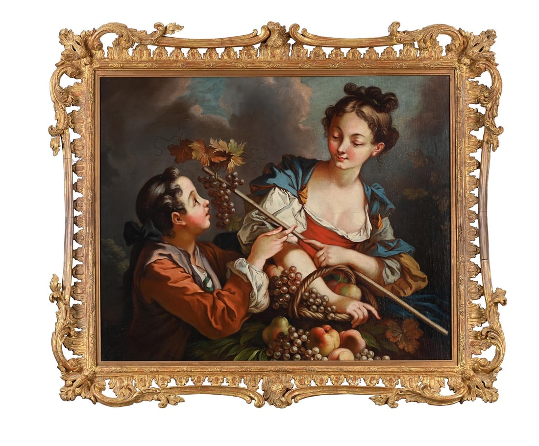 MANNER OF FRANÇOIS BOUCHER, WOMAN AND A BOY WITH A STILL LIFE OF GRAPES (1 of 3)