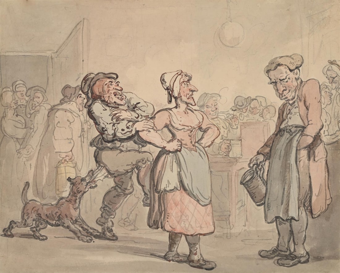 THOMAS ROWLANDSON (BRITISH 1756 - 1827), THE DRUNKARD'S WIFE BERATES THE TAVERNER (1 of 3)
