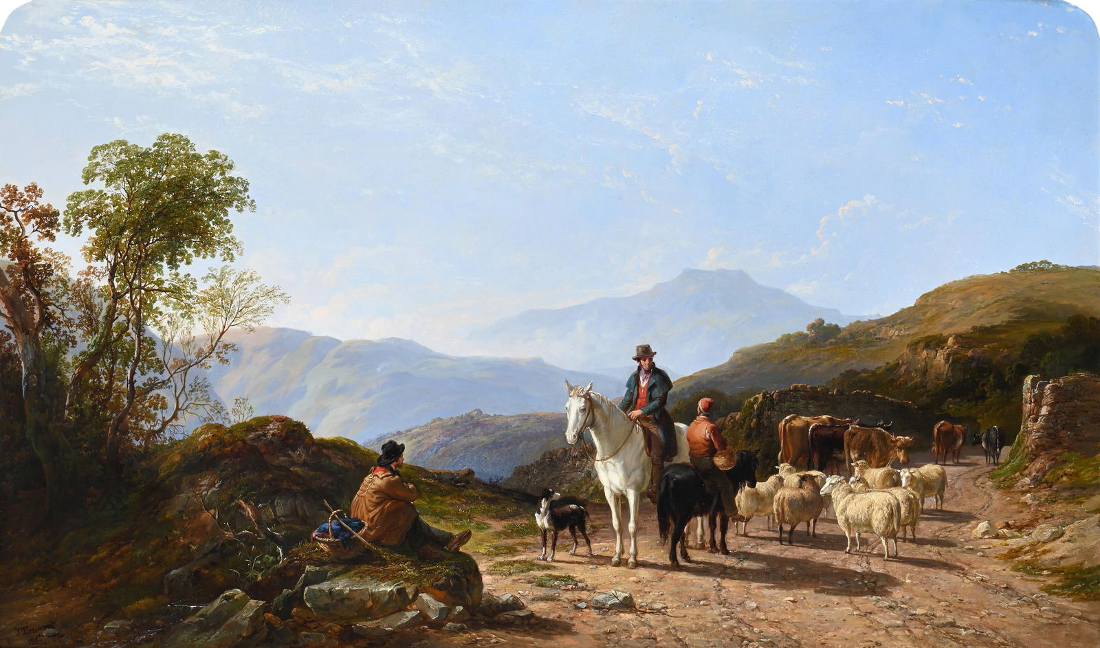 JOHN FREDERICK TENNANT (BRITISH 1796 - 1872), FIGURES IN THE BREACON BEACONS WITH SHEEP AND COWS (1 of 4)