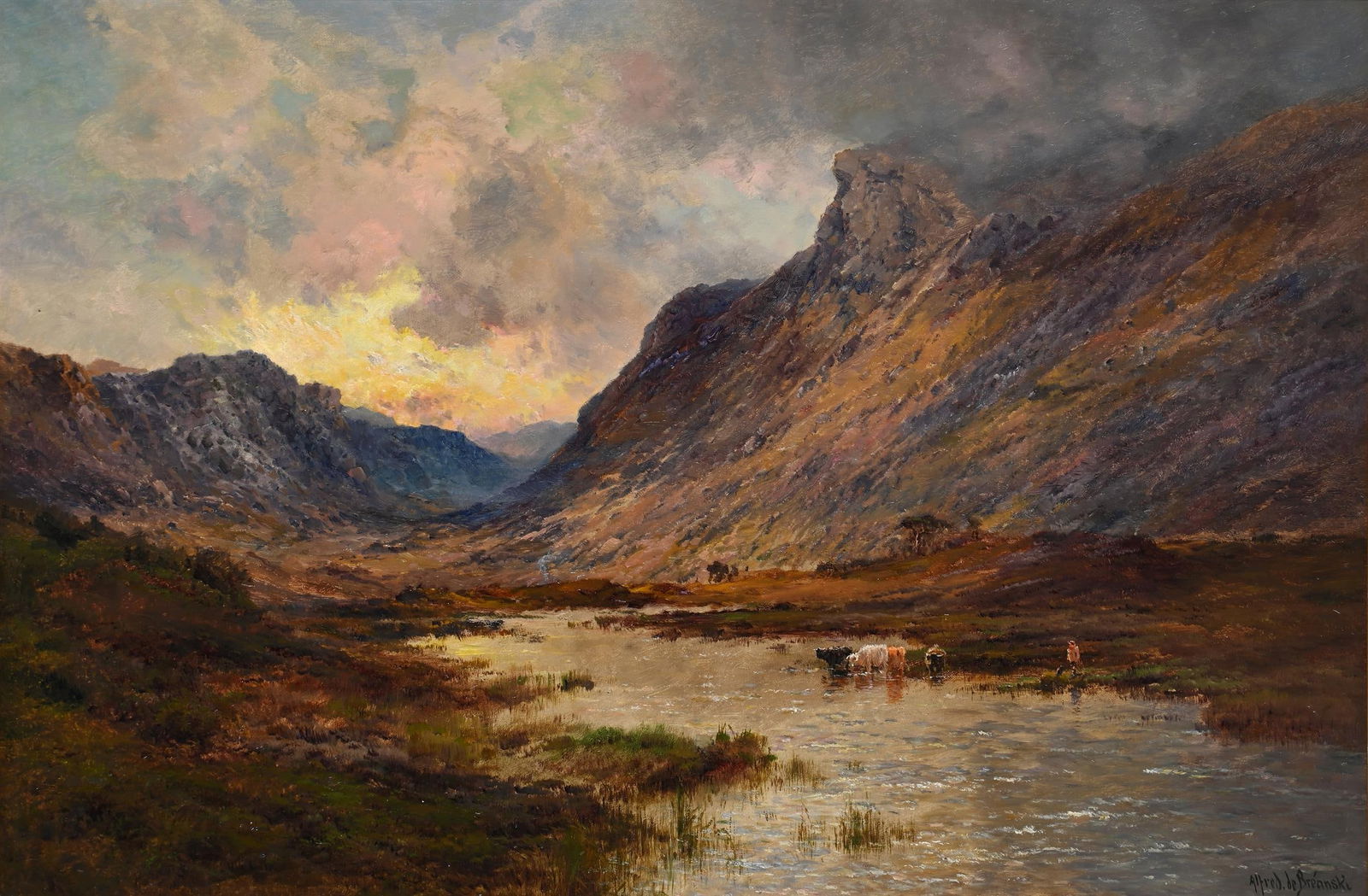 ALFRED DE BREANSKI SENIOR (BRITISH 1852-1928), RANOCH MOORS: ALFRED DE BREANSKI SENIOR (BRITISH 1852-1928)RANOCH MOORS Oil on canvasSigned (lower right); further signed and titled (verso, under lining)50.6 x 76.2cm (19¾ x 30 in.)Provenance: Richard Green,