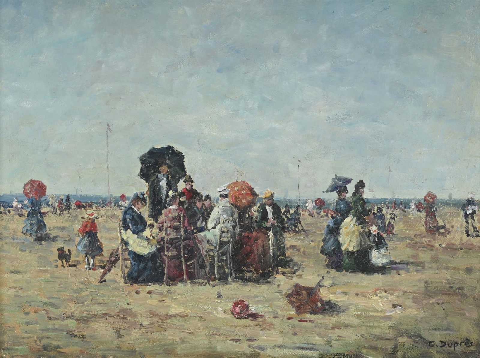 C. DUPRÉ (FRENCH 20TH CENTURY), IN THE MANNER OF EUGÈNE BOUDIN, FIGURES ON A BEACH (1 of 3)