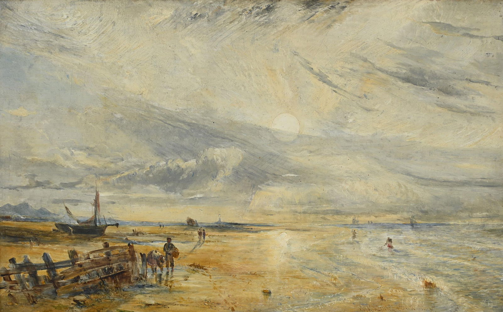 WILLIAM JOSEPH JULIUS CAESAR BOND (BRITISH 1833 - 1926), SHRIMPERS ON A SAND BANK (1 of 3)