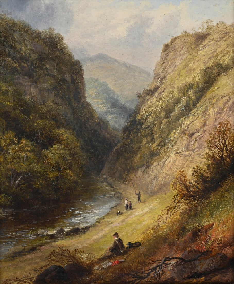 THOMAS II WHITTLE (BRITISH ACTIVE 1856 - 1897), FIGURES FISHING ON THE RIVERBANK (1 of 3)