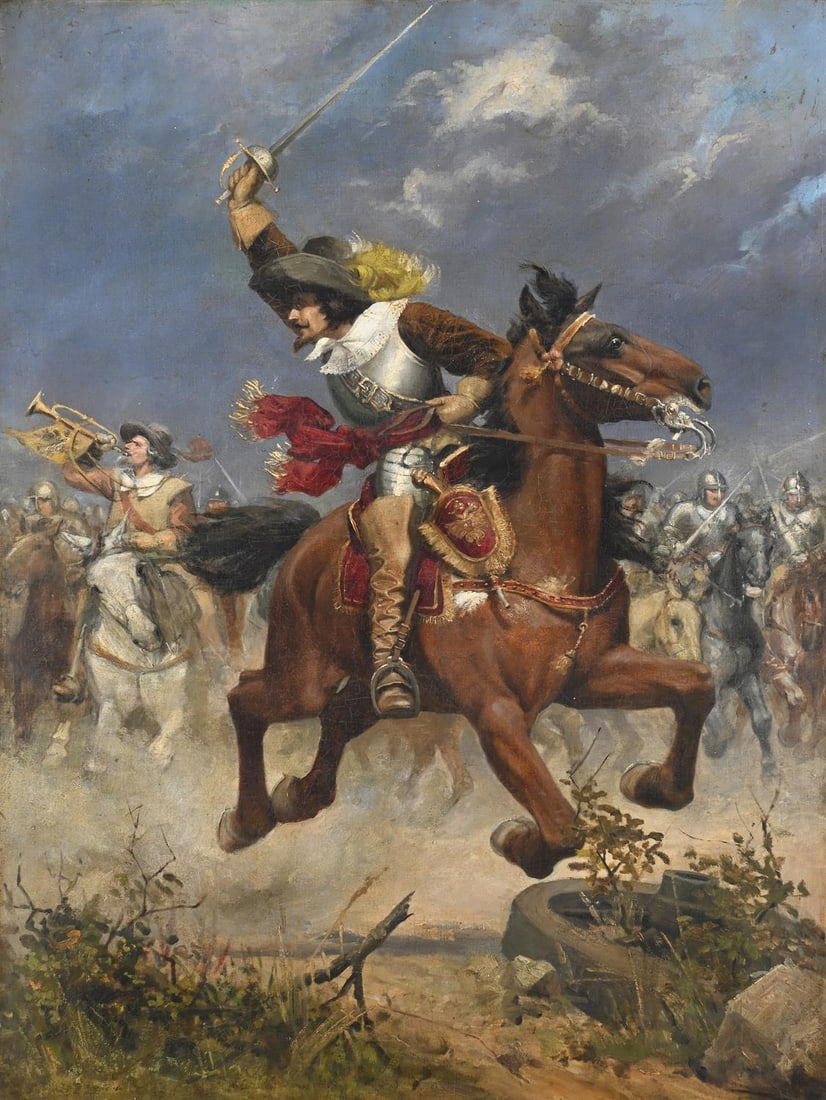 CIRCLE OF ANDREW CARRICK GOW (BRITISH 1848 - 1920), INTO BATTLE (1 of 3)