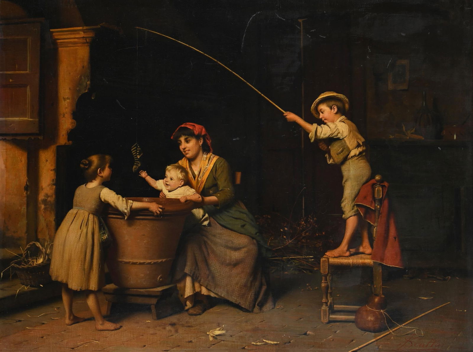 LUIGI SCAFFAI (ITALIAN 1837-1899), THE YOUNG ANGLER (1 of 3)