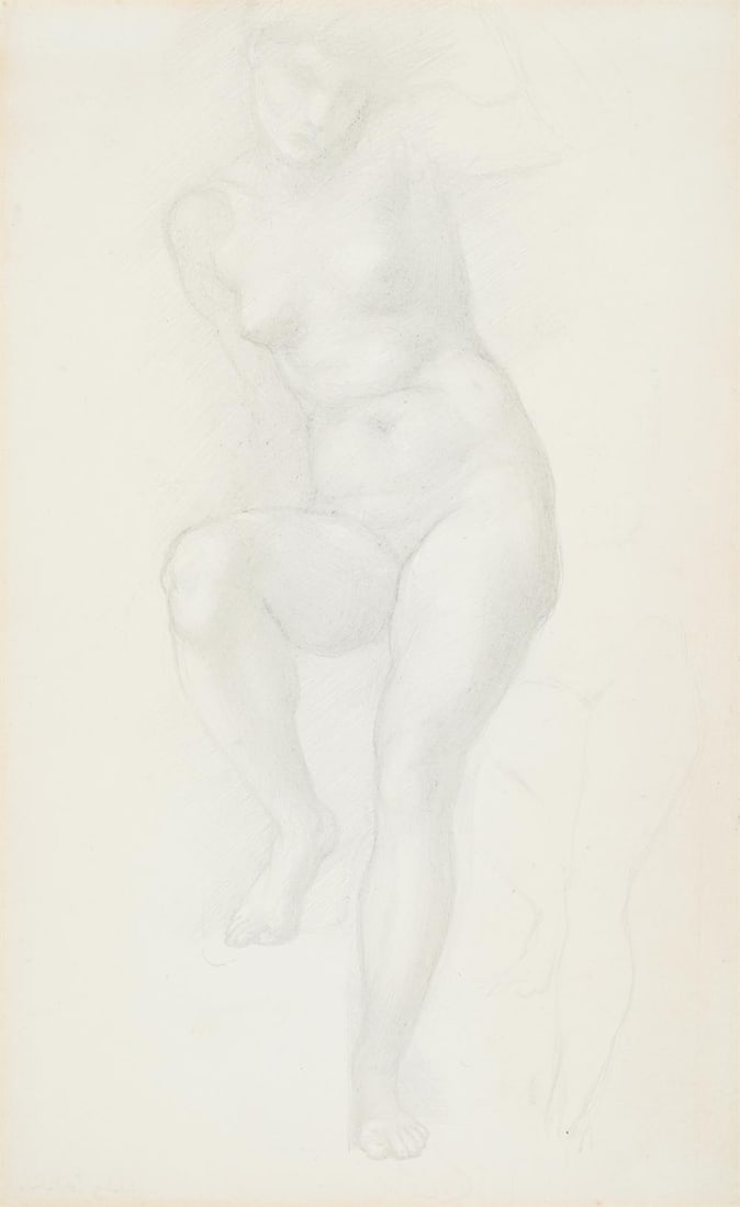 EDWARD BURNE-JONES (BRITISH 1833-1898), FIGURE STUDY OF A NUDE: EDWARD BURNE-JONES (BRITISH 1833-1898)FIGURE STUDY OF A NUDEPencil on paperIndistinctly inscribed (lower left)24.5 x 16cm (9½ x 6¼ in.)Provenance: Private Collection, UKThis composition rela