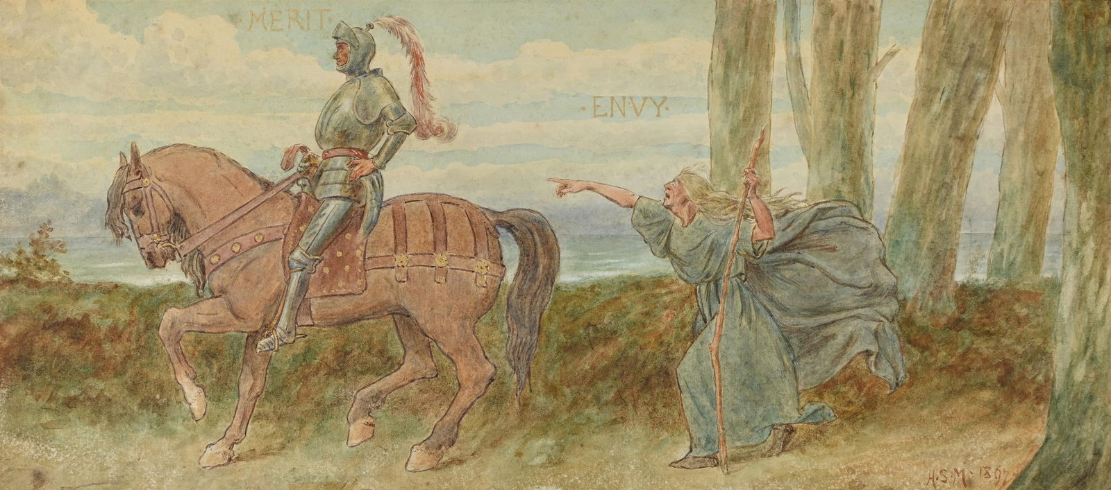 HENRY STACY MARKS (BRITISH 1829-1898), ENVY PURSUING MERIT (1 of 3)