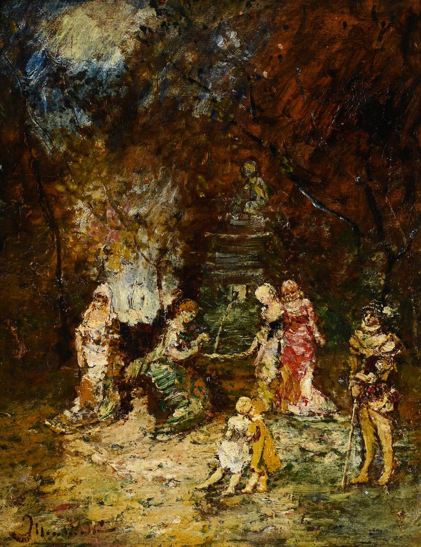 ADOLPHE MONTICELLI (FRENCH 1824-1886), FIGURES BY A STATUE (1 of 3)