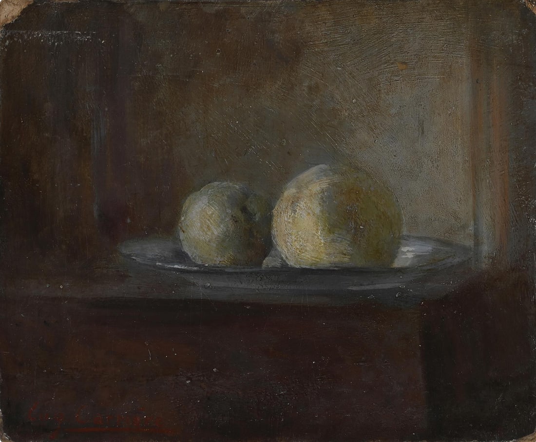 CIRCLE OF EUGÈNE CARRIÈRE (FRENCH 1849 - 1906) STILL LIFE OF FRUIT ON A PLATE (1 of 3)