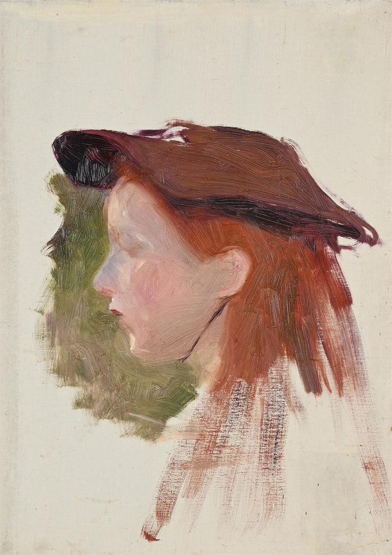 FOLLOWER OF JOHN WILLIAM WATERHOUSE (BRITISH 1849-1917), THE HEAD OF A GIRL: FOLLOWER OF JOHN WILLIAM WATERHOUSE (BRITISH 1849-1917)THE HEAD OF A GIRL, A SKETCH Oil on canvas47.5 x 34.2cm (18½ x 13¼ in.)