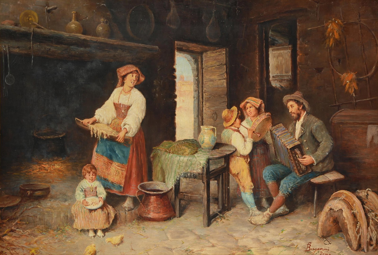 FRANCESCO BERGAMINI (ITALIAN 1851-1900), RUSTIC MUSICIANS (1 of 3)