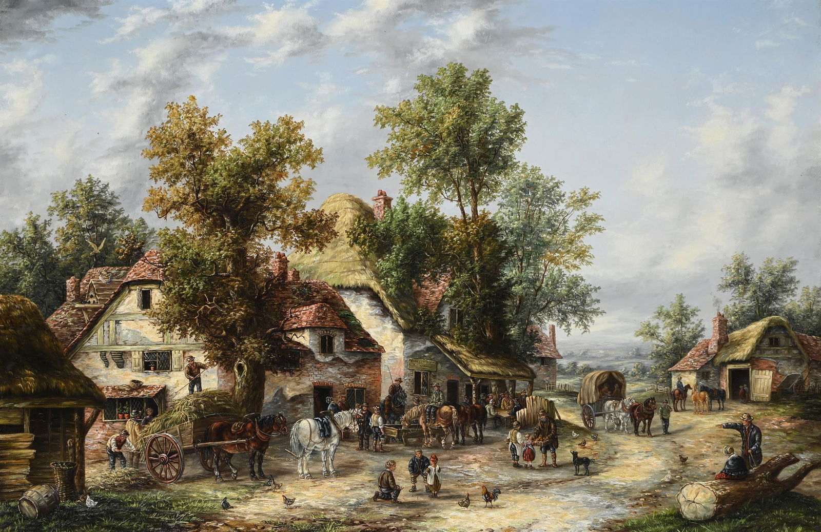 EDWIN MASTERS (BRITISH FL. 1916-1935), FIGURES WITH HORSES IN A VILLAGE (1 of 3)