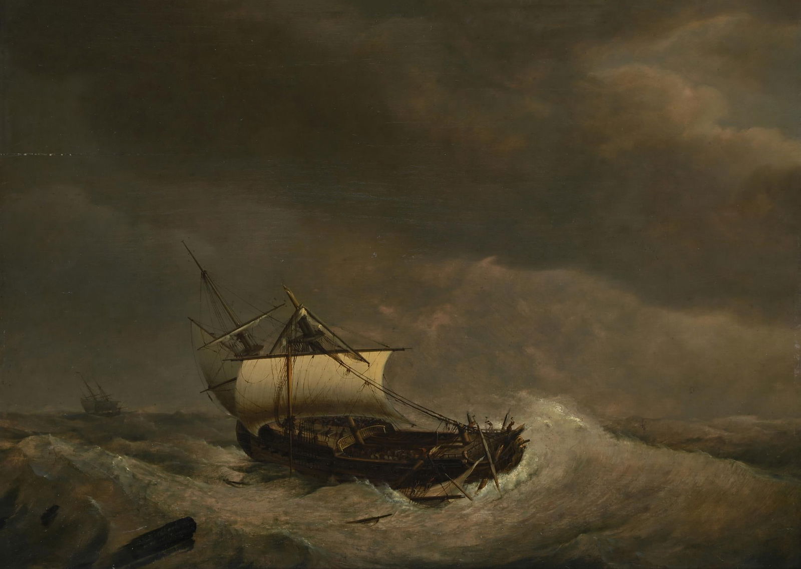 JOHANNES HERMANUS KOEKKOEK (DUTCH 1778 - 1851), A SHIP IN STORMY WATERS (1 of 3)