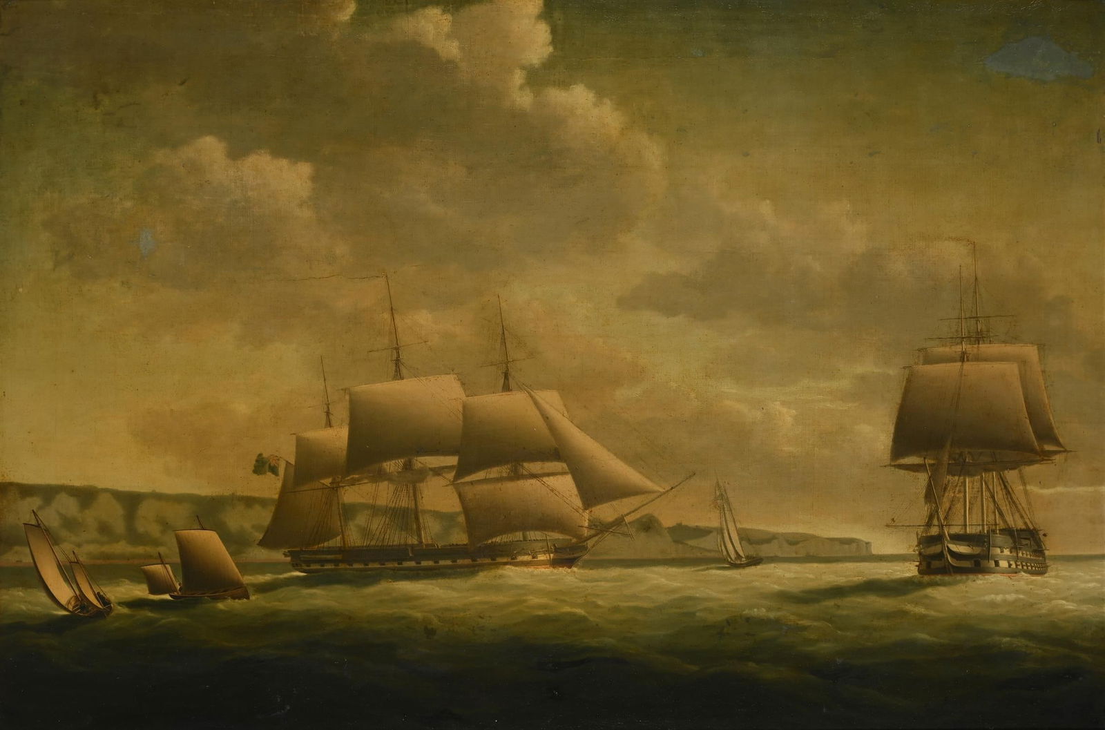 ATTRIBUTED TO THOMAS BUTTERSWORTH (BRITISH CIRCA 1758 - 1842), SHIPPING OFF DOVER (1 of 3)