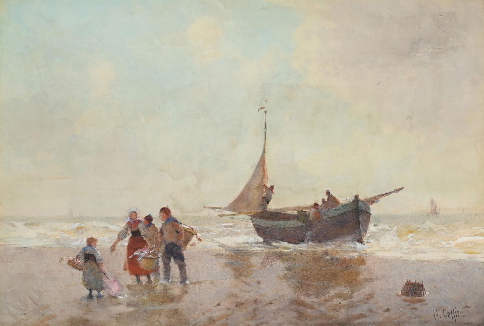 HECTOR CAFFIERI (BRITISH 1847 - 1932), A GOOD CATCH (1 of 3)