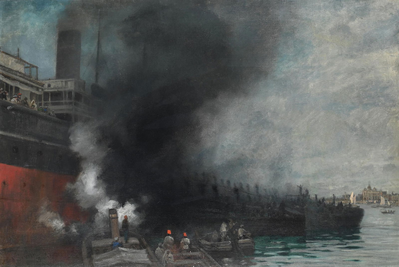 ARTHUR SEVERN (BRITISH 1842 - 1931), BOARDING THE STEAMSHIP: ARTHUR SEVERN (BRITISH 1842 - 1931)BOARDING THE STEAMSHIPOil on canvasSigned and dated '1903' (lower left)63 x 92cm (24¾ x 36 in.)