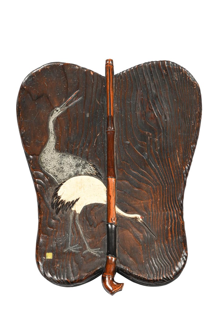 ‡ A suzuribako [writing box], Sealed Kan, after Ritsuo, Edo period: ‡ Property from the Collection of Jean SaportaA suzuribako [writing box] Sealed Kan, after Ritsuo Edo period, early 19th century in the form of a gunbai [war fan] with flush-fitting cover, decor