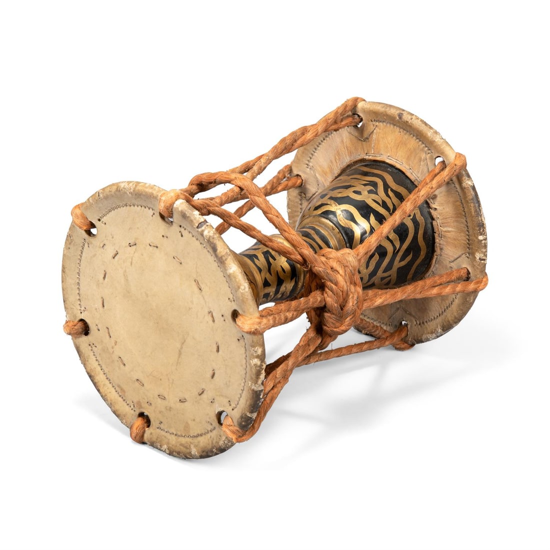 ‡ A lacquer tsuzumi [drum], Edo period: ‡ Property from the Collection of Jean SaportaA lacquer tsuzumi [drum]Edo period, 17th century with later mounting of typical form, decorated in gold hiramaki-e on a black ground with archaic ho