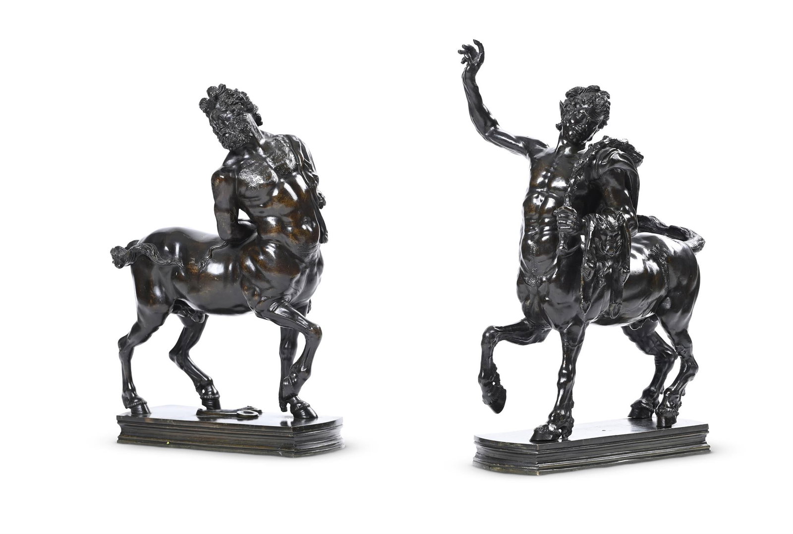 AFTER THE ANTIQUE, A PAIR OF ITALIAN BRONZE FIGURES OF THE FURIETTI CENTAURS: AFTER THE ANTIQUE, A PAIR OF ITALIAN BRONZE FIGURES OF THE FURIETTI CENTAURS LATE 18TH OR EARLY 19TH CENTURY Depicted in the manner of the Francesco Righetti workshop (1738-1819) without supporting tr