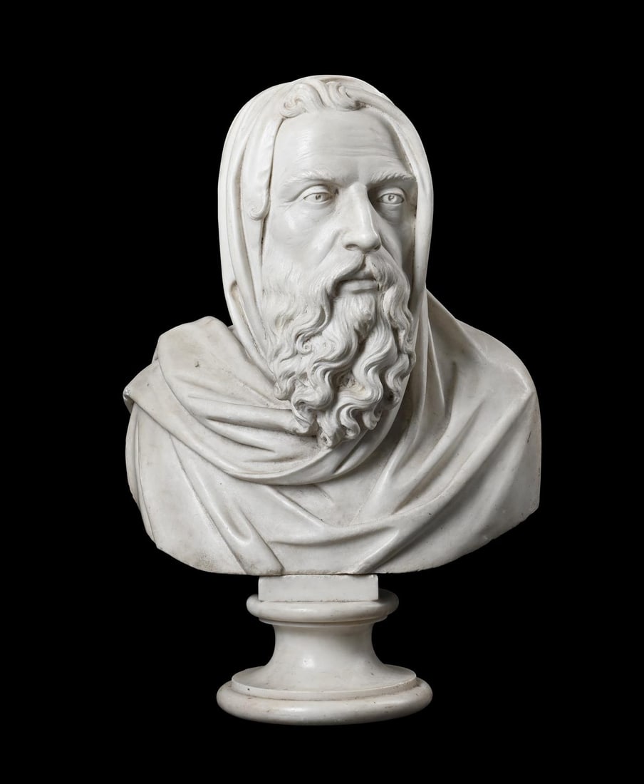 AFTER ORAZIO MARINALI, A MARBLE BUST PORTRAIT EMBLEMATIC OF WINTER, 19TH CENTURY (1 of 4)