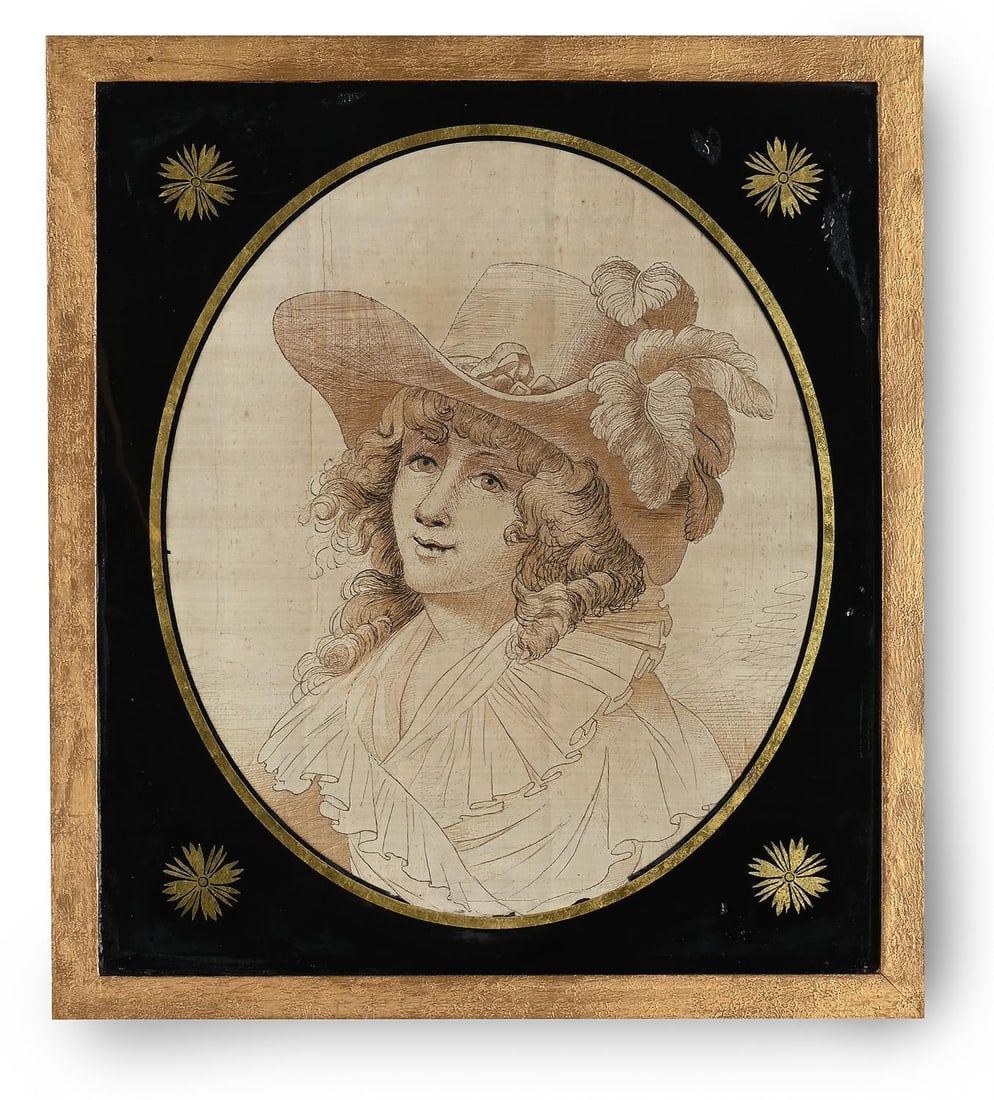 A SILK WORK PORTRAIT OF A YOUNG LADY, PROBABLY FRENCH, LATE 18TH CENTURY (1 of 3)