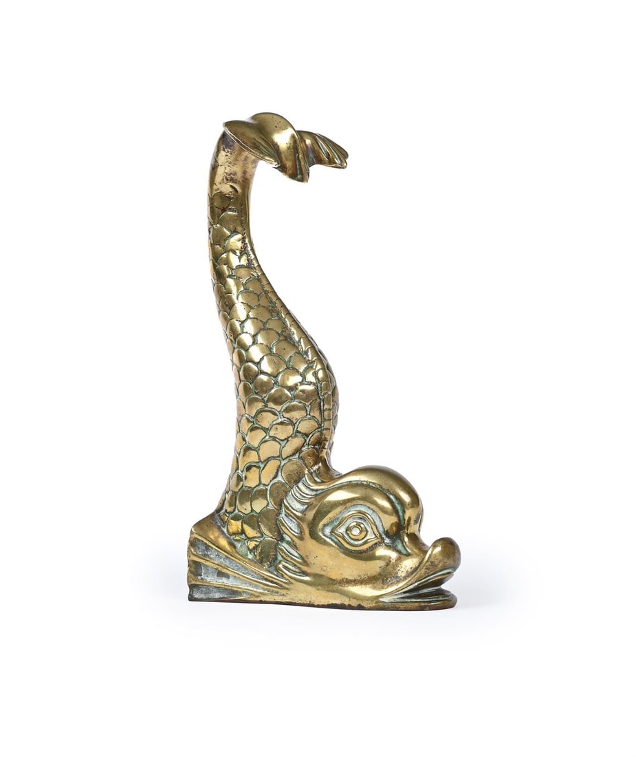 A GILT BRONZE DOLPHIN DOOR STOP OR DOOR PORTER, 19TH CENTURY (1 of 3)