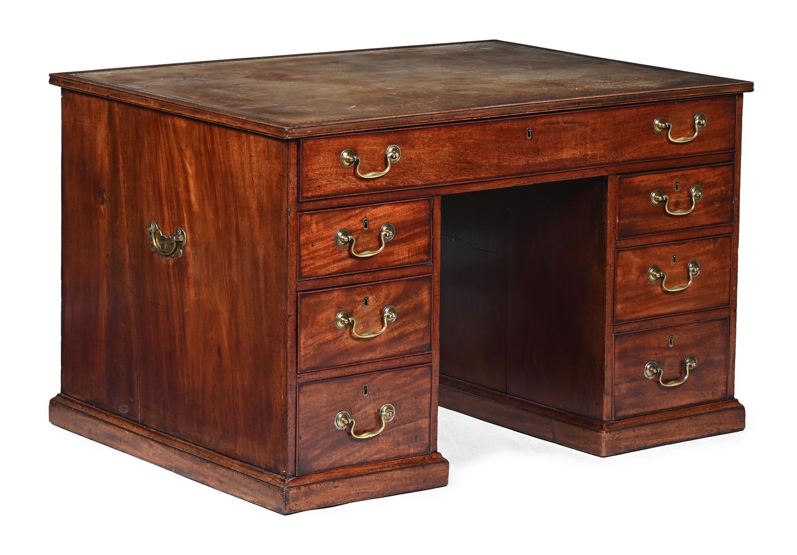 A GEORGE III MAHOGANY AND GILT TOOLED LEATHER INSET PARTNER'S DESK, CIRCA 1780 (1 of 4)
