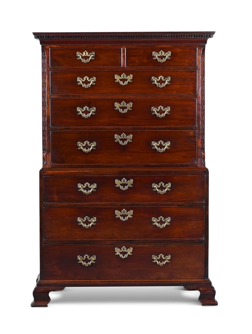A GEORGE III MAHOGANY CHEST ON CHEST, IN THE MANNER OF GILLOWS, CIRCA 1760 (1 of 4)