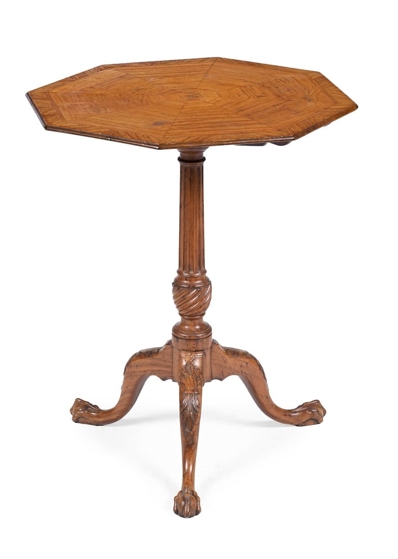 Y A GEORGE III SATINWOOD AND ROSEWOOD OCTAGONAL TRIPOD TABLE, CIRCA 1765 (1 of 3)