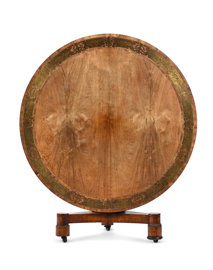 Y A REGENCY ROSEWOOD, PARCEL GILT AND BRASS MARQUETRY CIRCULAR CENTRE TABLE, BY S. JAMAR, CIRCA 1820 (1 of 6)