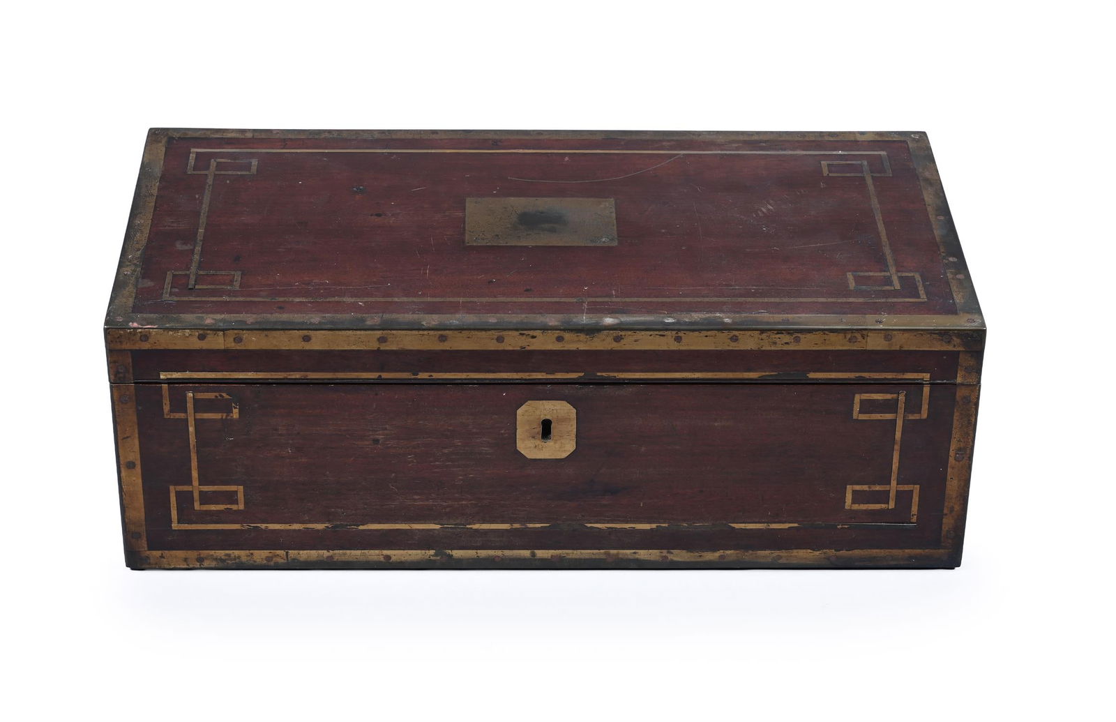 Y A GEORGE III MAHOGANY AND BRASS MOUNTED CAMPAIGN OR PURSER'S WRITING DESK OR BOX (1 of 4)