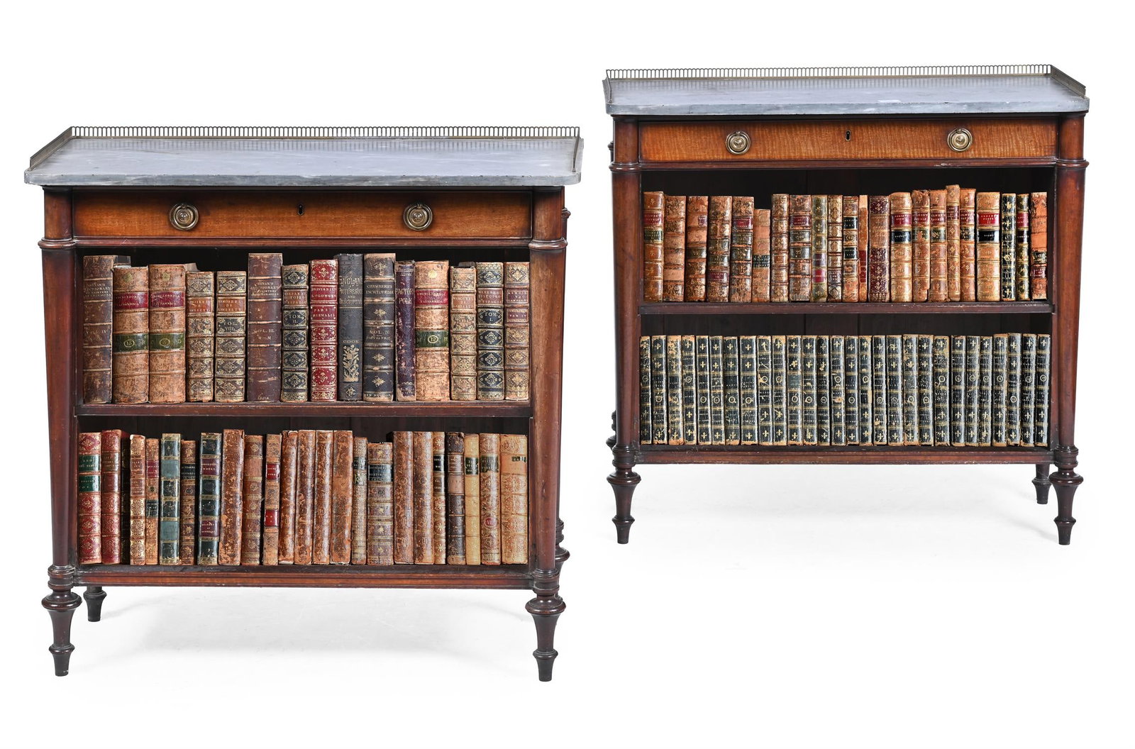 A PAIR OF REGENCY MAHOGANY AND GILT METAL MOUNTED OPEN BOOKCASES, CIRCA 1820 (1 of 3)
