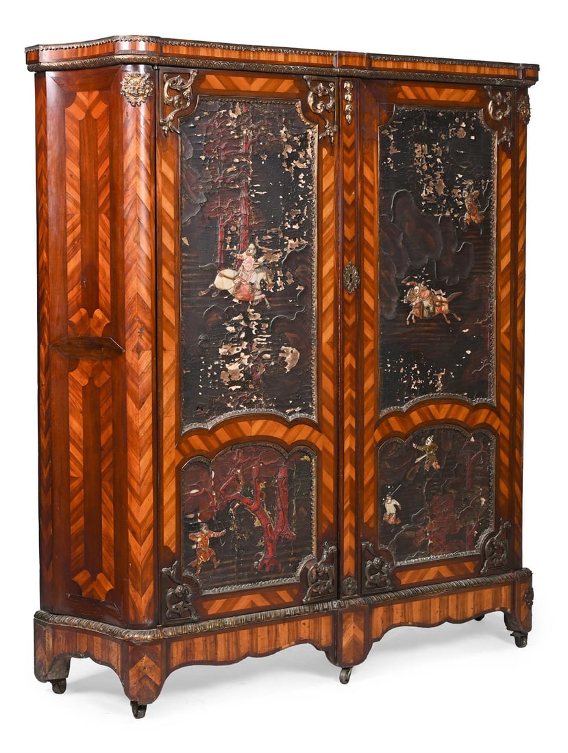 Y A LOUIS XV BOIS SATINE AND CHINESE LACQUER MOUNTED PRESS CUPBOARD, THIRD QUARTER 18TH CENTURY (1 of 3)