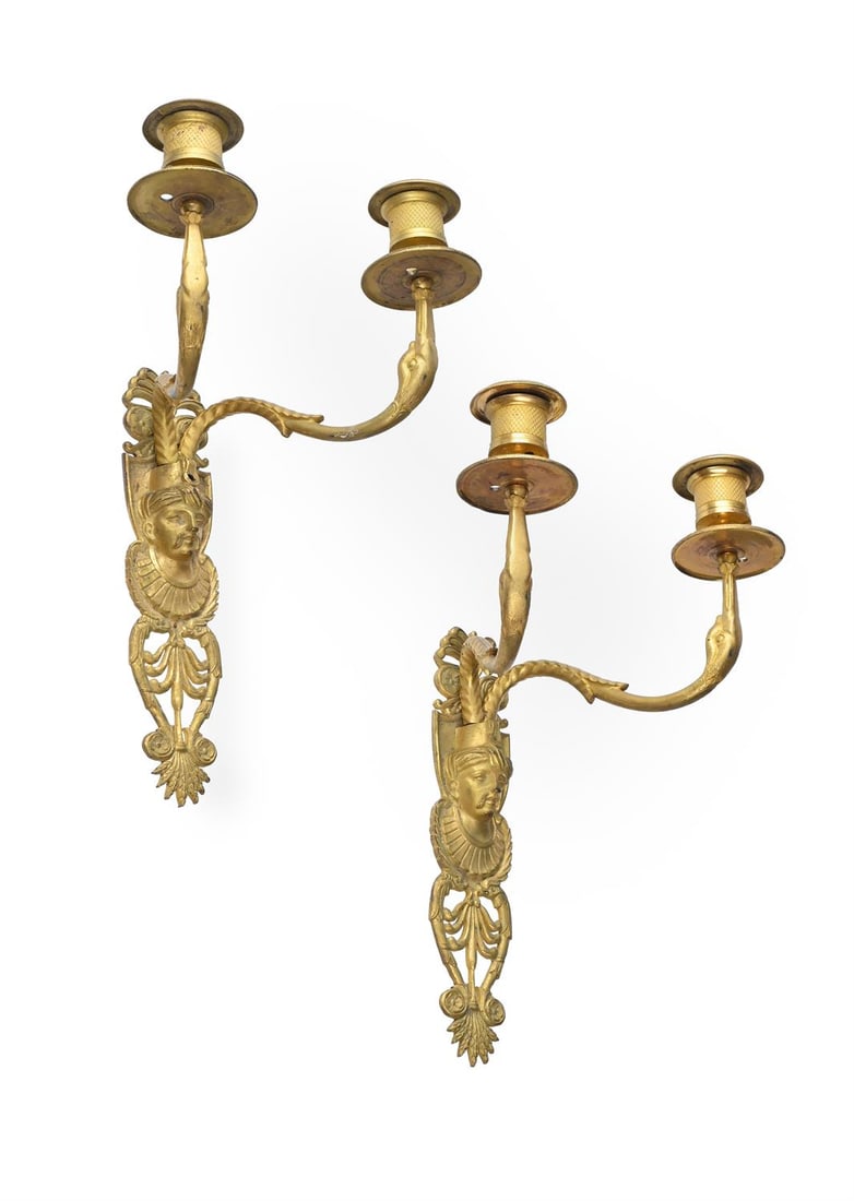 A PAIR OF FRENCH SECOND EMPIRE GILT BRONZE TWIN BRANCH WALL LIGHTS, IN THE OTTOMAN TASTE, CIRCA 1860 (1 of 4)