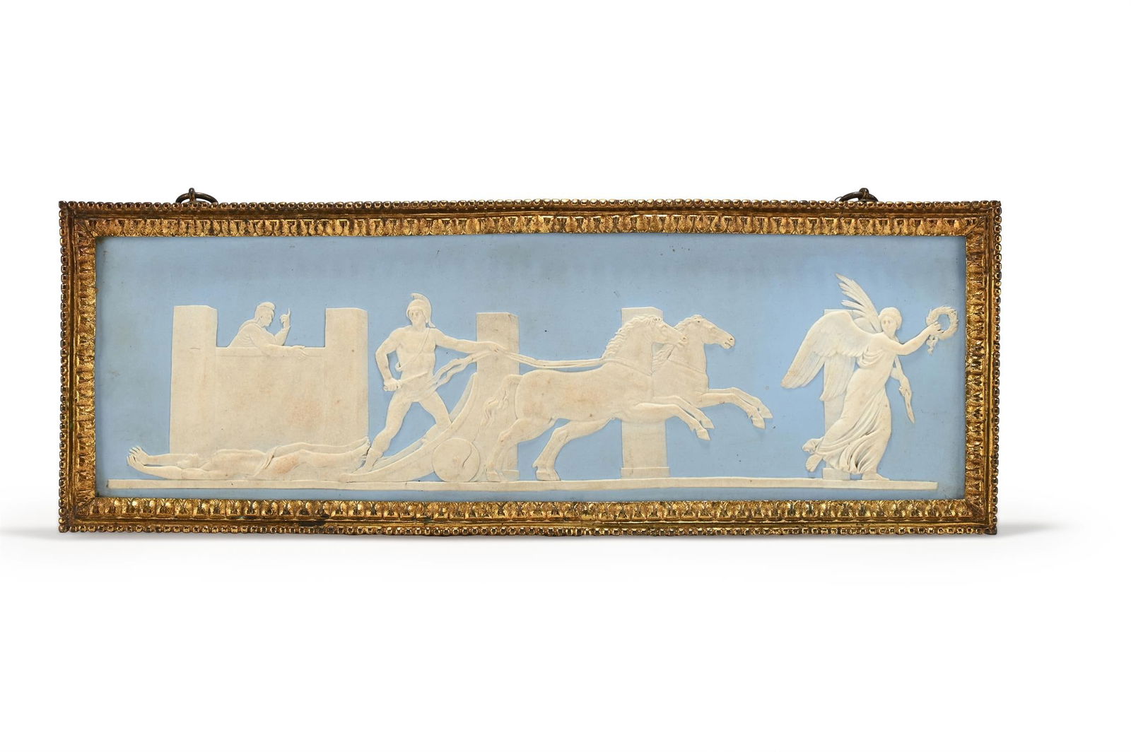 A RARE WEDGWOOD PLAQUE 'ACHILLES DRAGGING THE BODY OF HECTOR AROUND THE WALLS OF TROY' (1 of 3)