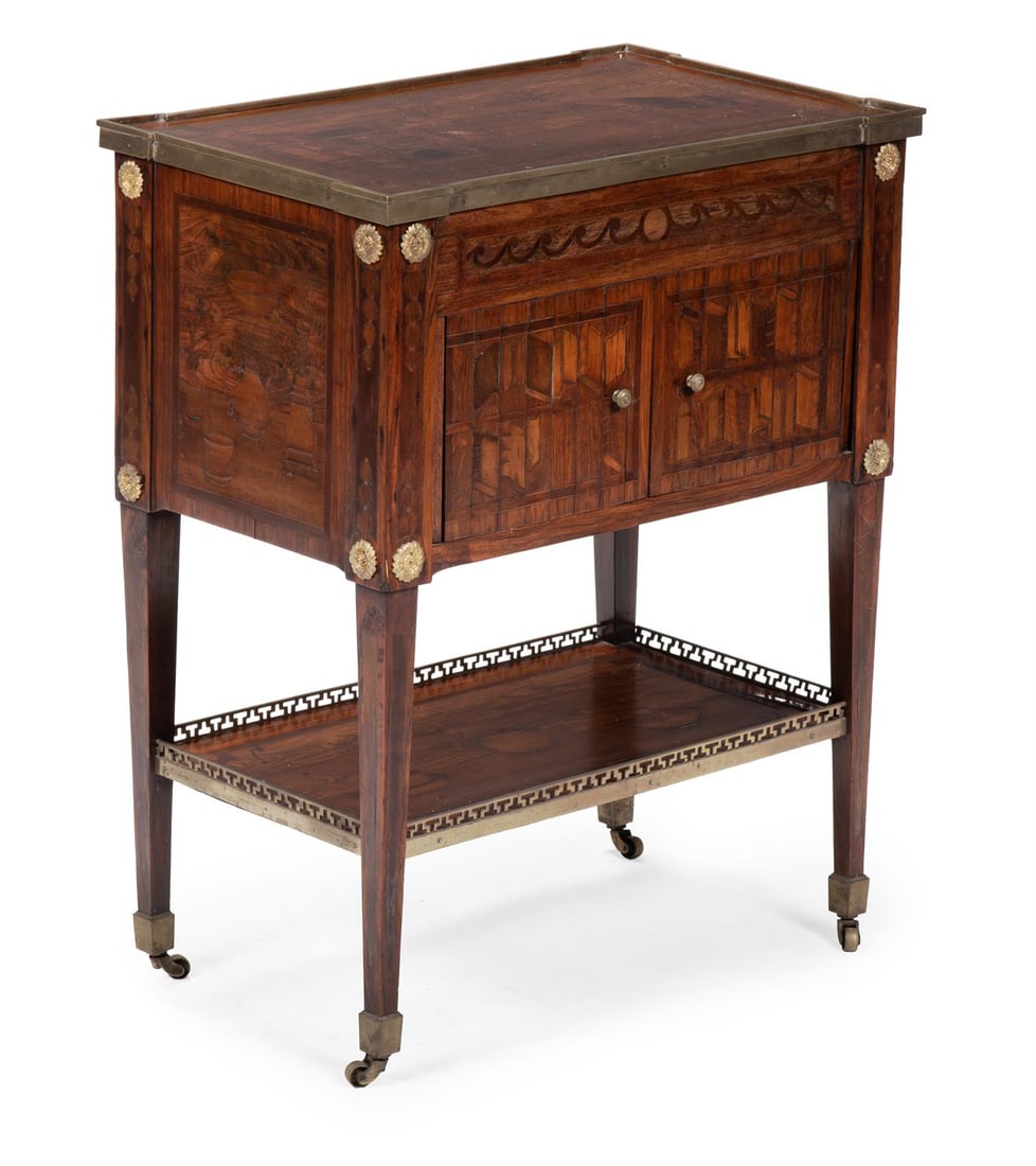 Y A LOUIS XVI KINGWOOD AND SPECIMEN MARQUETRY TWO TIER WRITING TABLE (1 of 3)