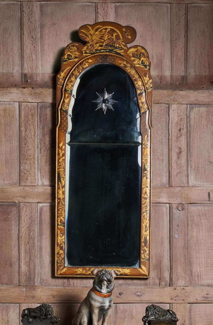 A GILT LACQUER, PAINTED AND CHINOISERIE DECORATED MIRROR, IN QUEEN ANNE STYLE, 20TH CENTURY (1 of 3)