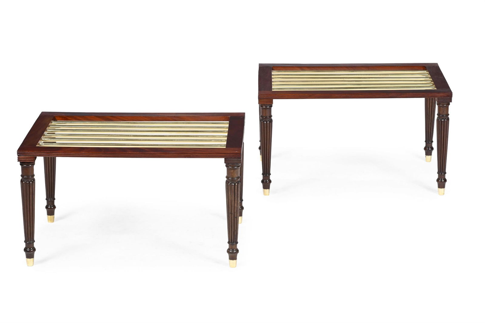 A PAIR OF MAHOGANY AND BRASS LUGGAGE STANDS, CONTEMPORARY, INCORPORATING EARLY 19TH CENTURY ELEMENTS (1 of 3)