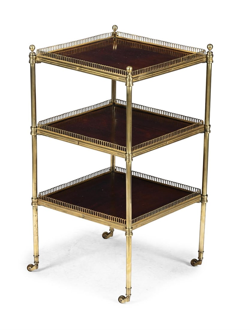 Y A REGENCY ROSEWOOD AND GILT BRASS THREE TIER ETAGERE, CIRCA 1820 (1 of 2)