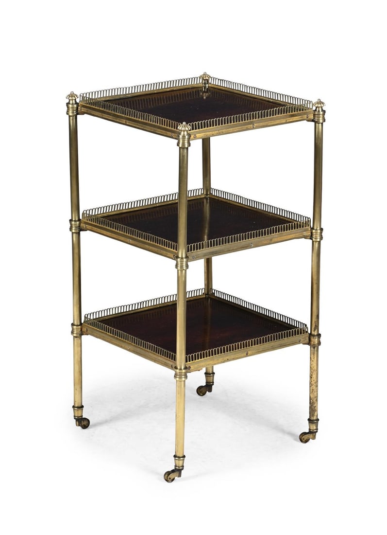 Y A REGENCY ROSEWOOD AND GILT BRASS THREE-TIER ETAGERE, CIRCA 1820 (1 of 2)