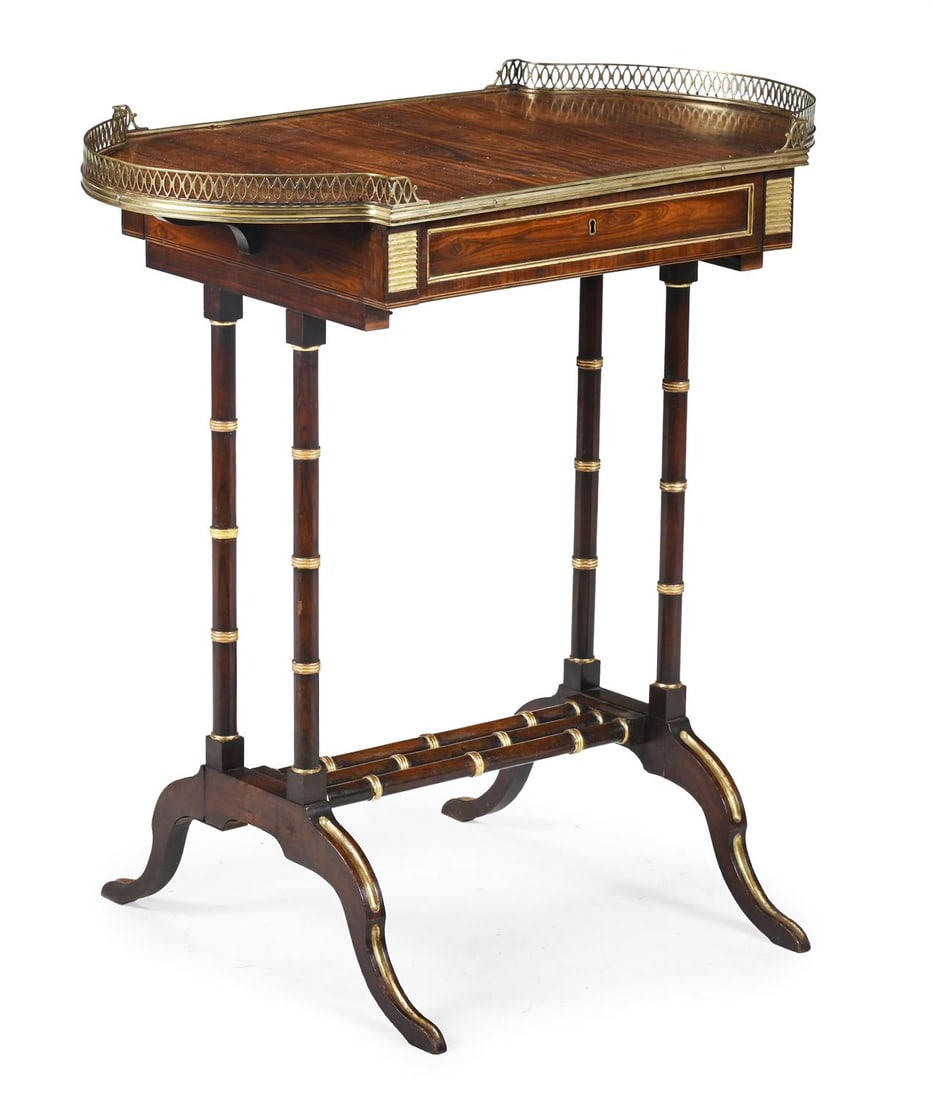Y A REGENCY KINGWOOD AND PARCEL GILT TABLE, IN THE MANNER OF JOHN MCLEAN, CIRCA 1815 (1 of 3)