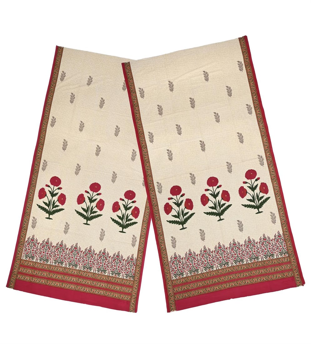 A PAIR OF INDIAN BLOCK PRINTED AND HAND PAINTED PANELS, BY BRIGITTE SINGH, LATE 20TH CENTURY (1 of 6)