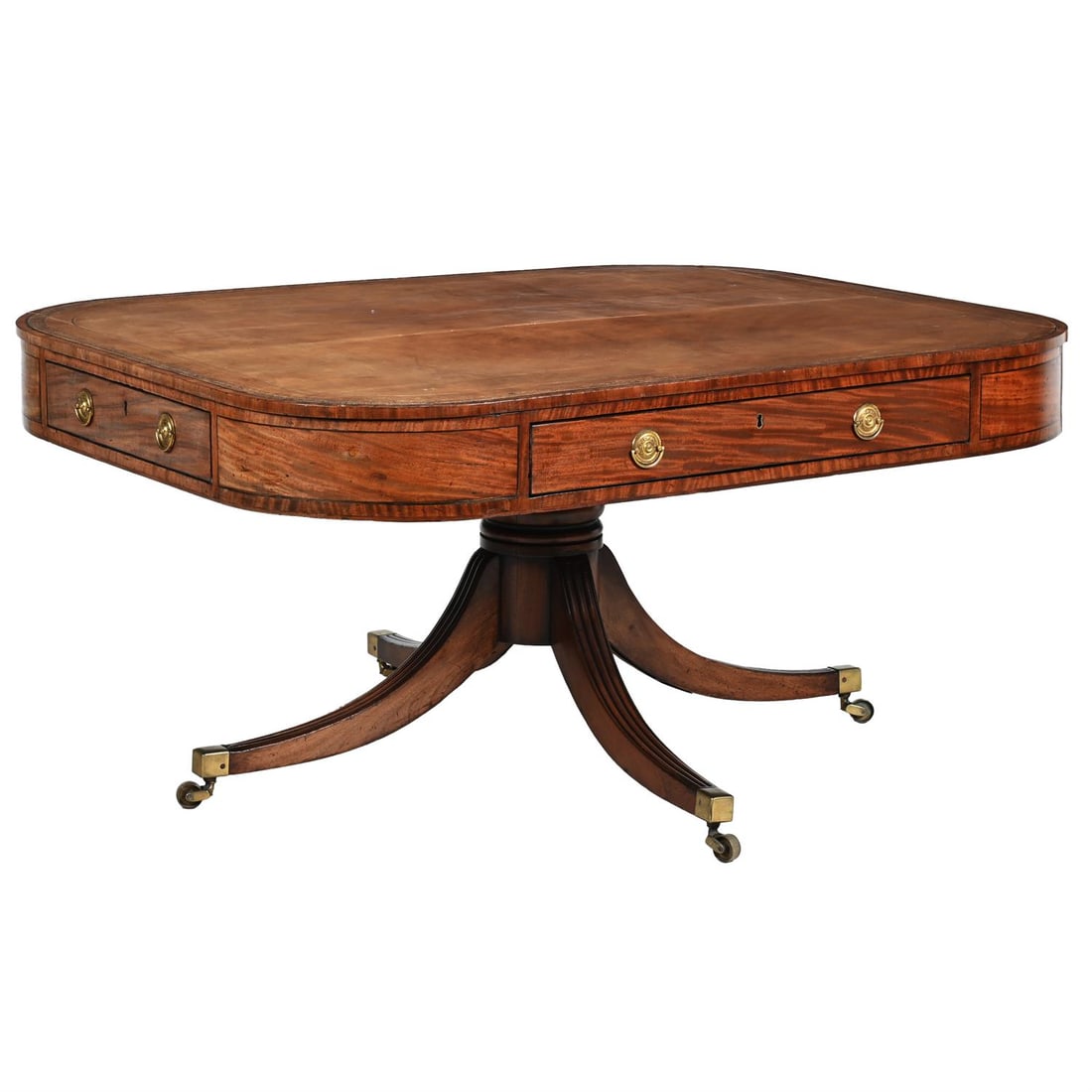 A REGENCY MAHOGANY AND LEATHER INSET LIBRARY TABLE, CIRCA 1815 (1 of 4)
