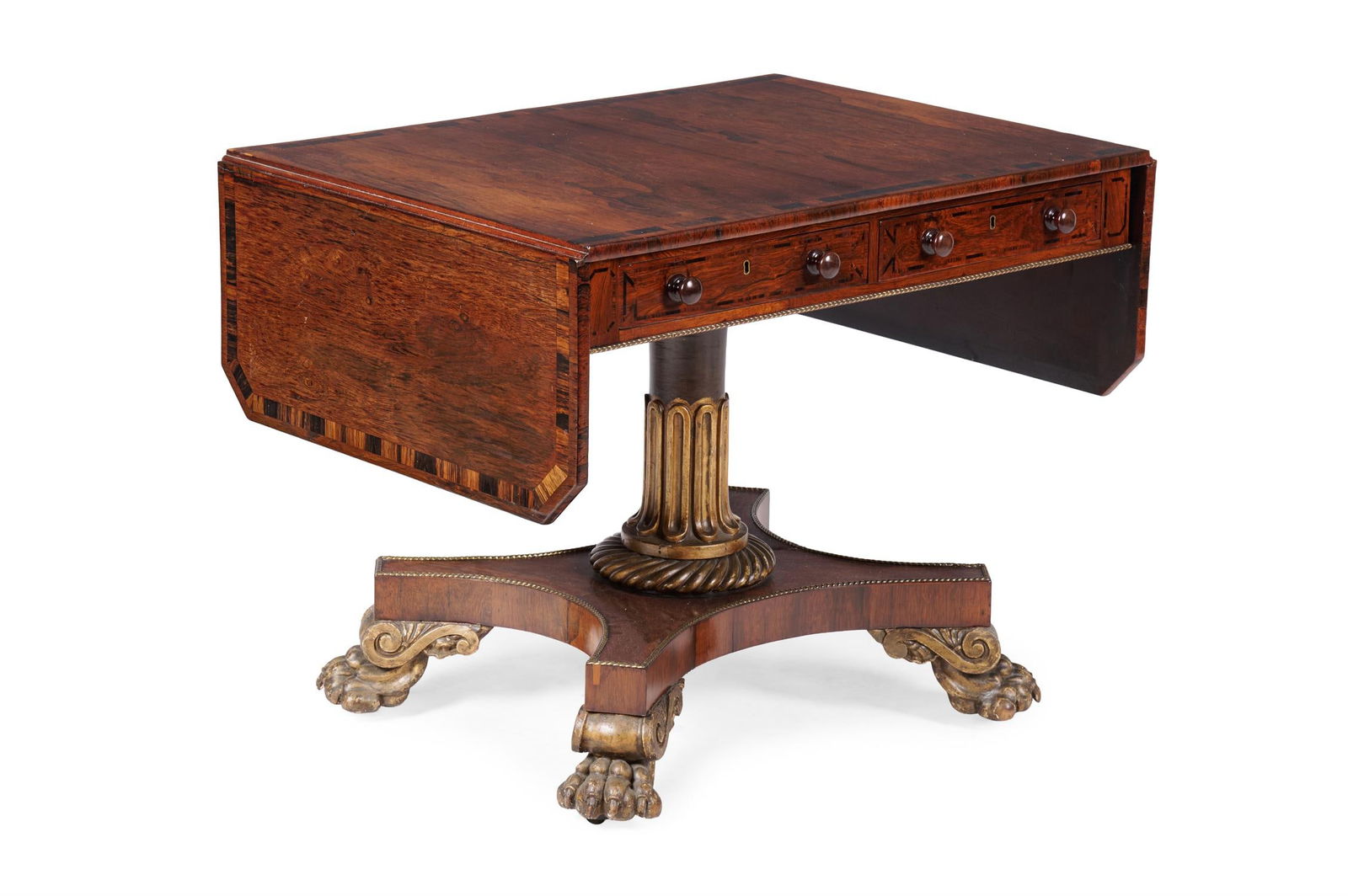 Y A REGENCY ROSEWOOD AND CALAMANDER CROSSBANDED SOFA TABLE, ATTRIBUTED TO T & G SEDDON (1 of 6)