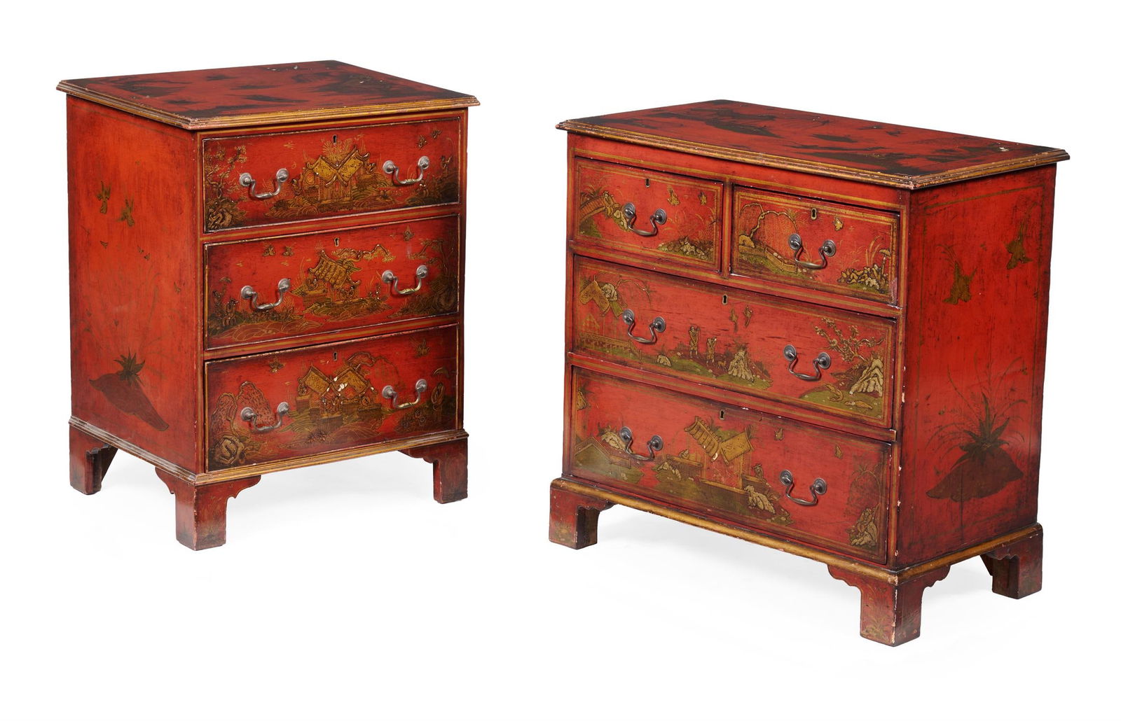 TWO RED LACQUER AND GILT CHINOISERIE CHEST OF DRAWERS, LATE 19TH OR EARLY 20TH CENTURY (1 of 5)