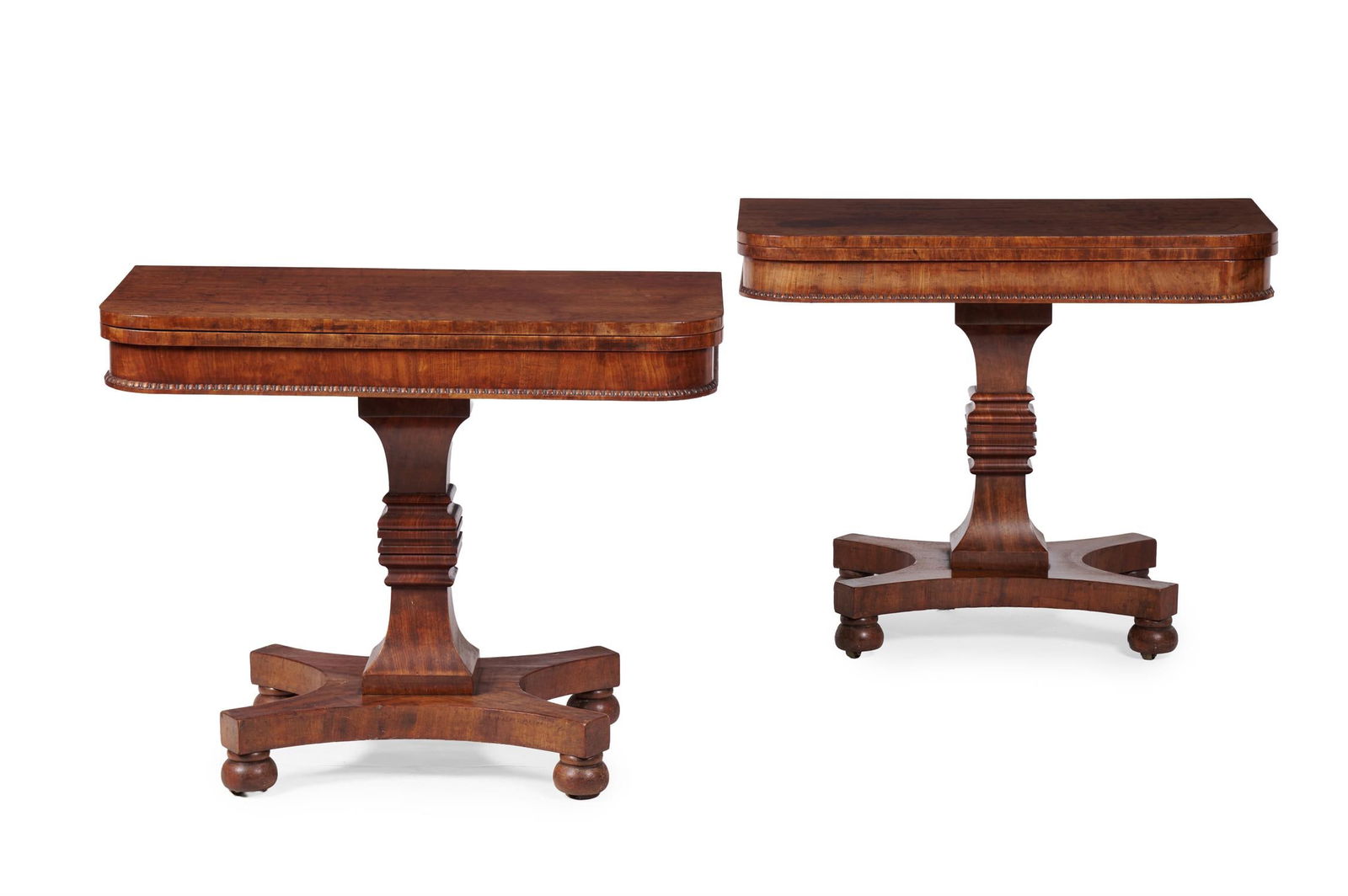A PAIR OF REGENCY FIGURED MAHOGANY TEA TABLES, IN THE MANNER OF WILLIAM TROTTER, CIRCA 1820 (1 of 5)